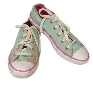 Converse Youth All Star Low Double Tongue Laces Sneakers Skate Shoes Pink & Mint